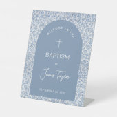 Boy Baptism Arch Blue White Floral Pattern Welcome Sockelschild (Vorderseite)