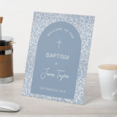Boy Baptism Arch Blue White Floral Pattern Welcome Sockelschild (In SItu)