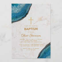 Boy Baptism Blue Agate Geode Marble Gold Cross