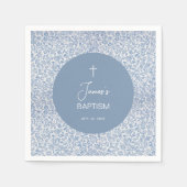 Boy Baptism Blue and White Floral Pattern Elegant Serviette (Vorderseite)