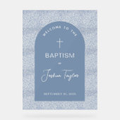 Boy Baptism Blue Arch Floral Pattern Cross Welcome Acrylschild (Vorderseite)