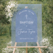 Boy Baptism Blue Arch Floral Pattern Cross Welcome Acrylschild