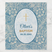 Boy Baptism Blue Floral Marigold William Morris Weinetikett (Einzelnes Label)