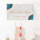 Boy Baptism Blue Geode Agate Marble Script willkom Banner (Insitu)