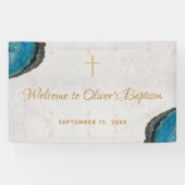 Boy Baptism Blue Geode Agate Marble Script willkom Banner (Horizontal)