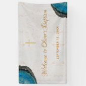 Boy Baptism Blue Geode Agate Marble Script willkom Banner (Vertikal)
