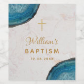 Boy Baptism Blue Geode Gold Cross White Marmor Weinetikett (Einzelnes Label)