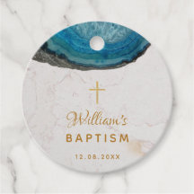 Boy Baptism Blue Geode White Marble Gold Cross