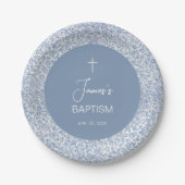 Boy Baptism Blue White Floral Pattern Christening Pappteller (Vorderseite)