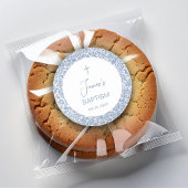 Boy Baptism Blue White Floral Pattern Religious Runder Aufkleber