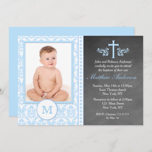 Boy Baptism Chalkboard Einladungen (Vorne/Hinten)