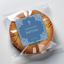 Boy Baptism Classic Blue Imitats Silver Blätter Cr