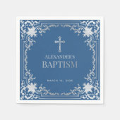 Boy Baptism Classic Elegante Blaue Imitate Silbert Serviette (Vorderseite)