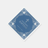 Boy Baptism Classic Elegante Blaue Imitate Silbert Serviette (Ecke)