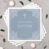 Boy Baptism Dusty Blue Imitats Silver Blätter Eleg Serviette