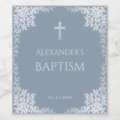 Boy Baptism Dusty Blue Imitats Silver Cross & Blät Weinetikett (Einzelnes Label)