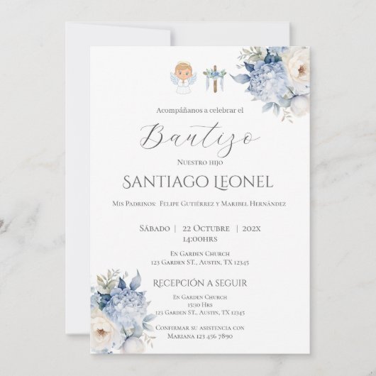 Boy Baptism Einladung in Spanisch Boho (Vorderseite)