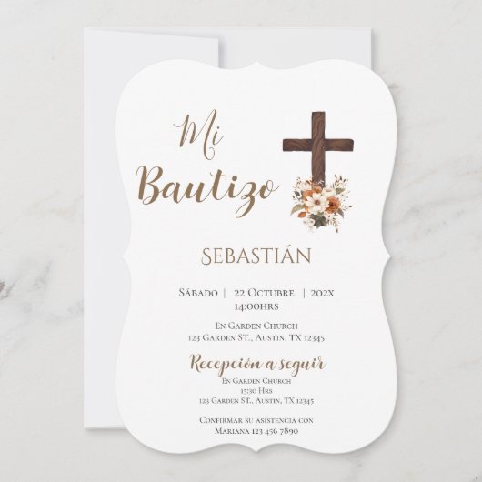Boy Baptism Einladung in Spanisch Boho (Vorderseite)