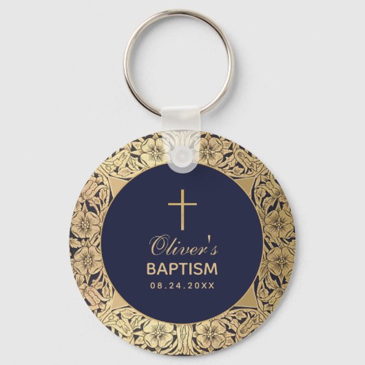 Boy Baptism Elegant Navy Blue Vintag Gold Rose Schlüsselanhänger (Vorderseite)