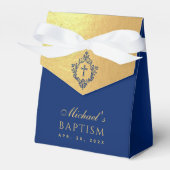 Boy Baptism Faux Gold Royal Blue Crest Religious Geschenkschachtel (Vorderseite)