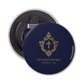 Boy Baptism favorisiert Navy Blue Imitats Gold Cro Flaschenöffner (Vorderseite)