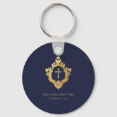 Boy Baptism favorisiert Navy Blue Imitats Gold Wap Schlüsselanhänger (Rückseite)