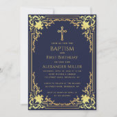 Boy Baptism First Birthday Navy Blue Gold Elegant Einladung (Vorderseite)