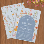 Boy Baptism Floral Blue Arch Wildblumen Religiöse Einladung
