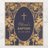 Boy Baptism Gold Weintrauben Navy Blauer Elegant Weinetikett (Einzelnes Label)