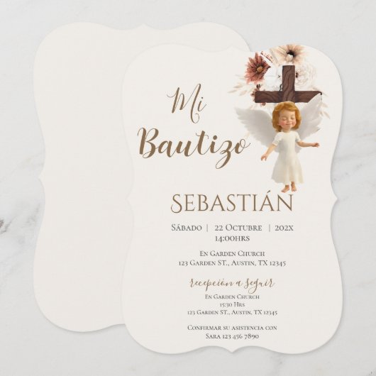 Boy Baptism Invitation in Spanish Boho Einladung (Vorne/Hinten)