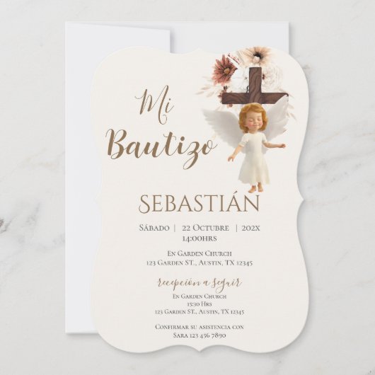 Boy Baptism Invitation in Spanish Boho Einladung (Vorderseite)