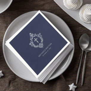 Boy Baptism Navy Blue Cross Wappen Vintag Elegant Serviette