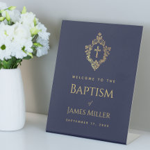 Boy Baptism Navy Blue Elegant Gold Wappen Willkomm