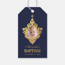 Boy Baptism Navy Blue Foto Imitate Gold Elegant