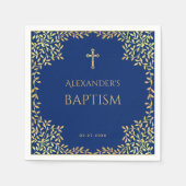 Boy Baptism Royal Blue Imitats Gold Blätter Religi Serviette (Vorderseite)