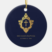Boy Baptism Wappen Navy Blue Elegante Imitate Gold Keramik Ornament (Vorne)