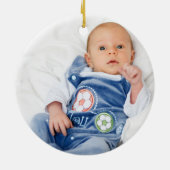 Boy Baptism Wappen Navy Blue Elegante Imitate Gold Keramik Ornament (Hinten)