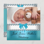 Boy Baptisse Christening Boy White Blue Bow Foto Einladung (Vorne/Hinten)