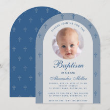 Boy Baptisse Foto Modernes, dunkelblaues Bogenskri