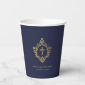 Boy Baptisse Navy Blue Imitats Gold Foil Wappen Vi Pappbecher (Rückseite)