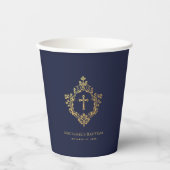 Boy Baptisse Navy Blue Imitats Gold Foil Wappen Vi Pappbecher (Vorderseite)