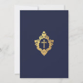 Boy Baptisse Navy Blue Imitats Gold Wappen Cross S Einladung (Rückseite)