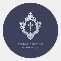 Boy Baptisse Navy Blue Imitats Silver Wappen Vinta
