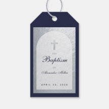 Boy Baptisse Navy Blue Script Imitate Silver Arch