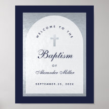 Boy Baptisse Navy Blue Silver Arch Begrüßungszeich