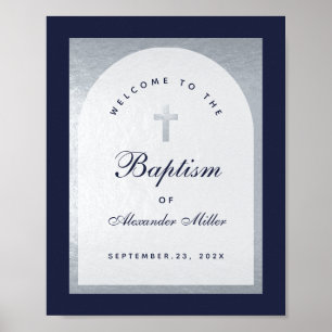 Boy Baptisse Navy Blue Silver Arch Begrüßungszeich Poster