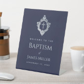 Boy Baptisse Navy Vintages Wappen Cross Willkommen Sockelschild (In SItu)