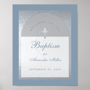 Boy Baptisse Silver Arch Dusty Blue Begrüßungszeic Poster