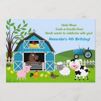 Boy Barnyard Farm Animals Geburtstag Einladungen