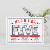 Boy Baseball 5. Geburtstag Einladung (Stehend Vorderseite)